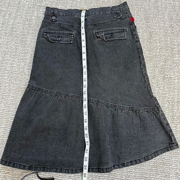 Vintage True Y2k let me knee length B. Black denim mini skirt with ruffle small - Picture 7 of 8